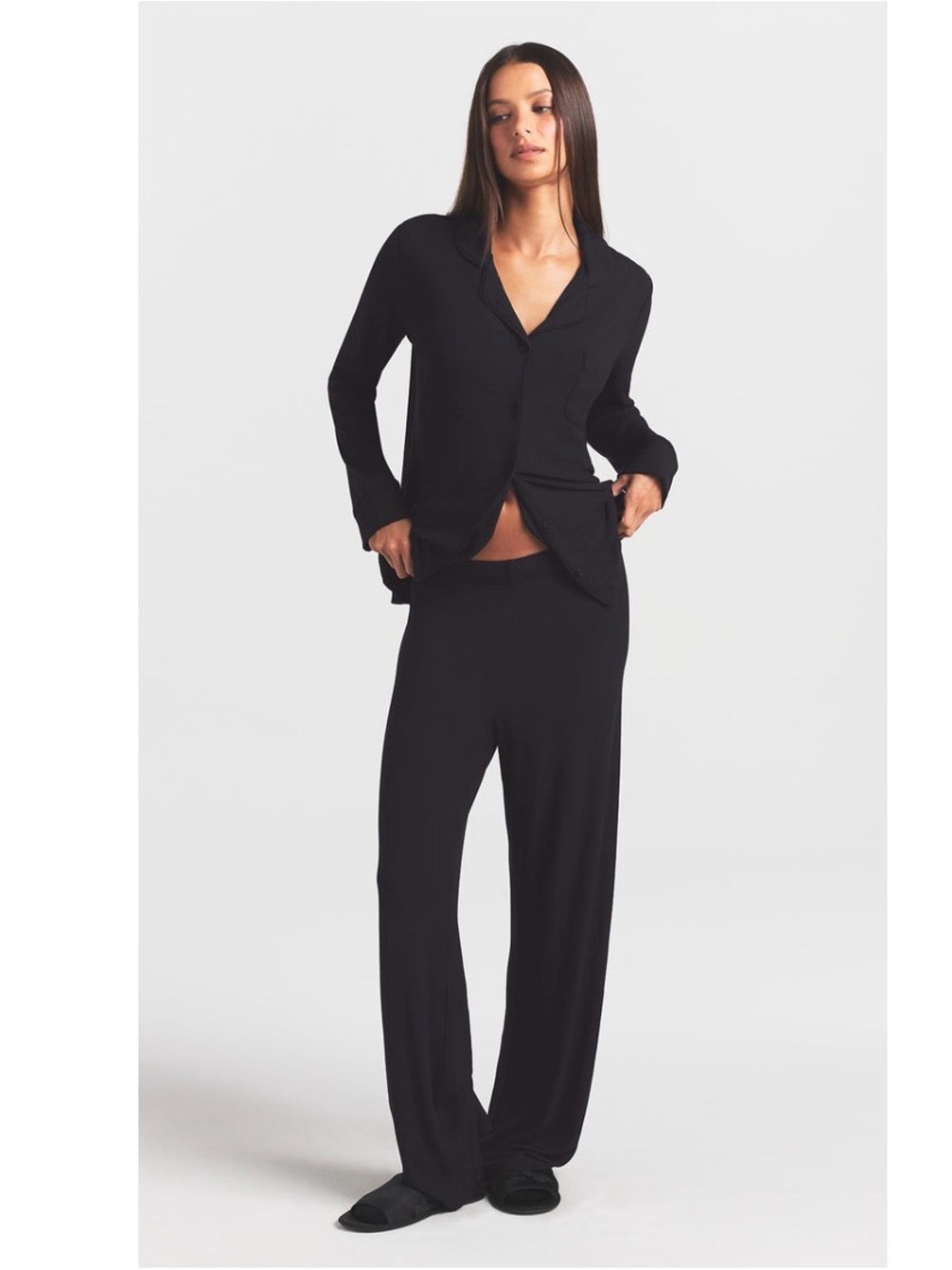 SKIMS Soft Lounge Black Ribbed Sleep Set - XS